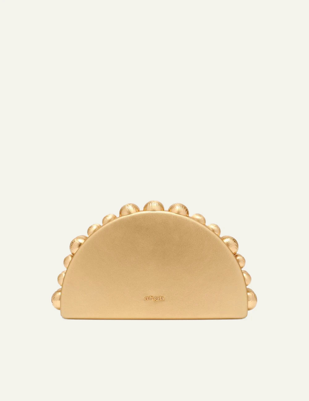 Women's Cult Gaia Gili gold metallic leather crescent clutch with spherical brass hardware