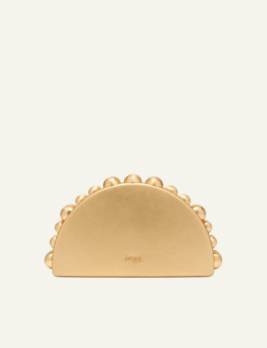 Women's Cult Gaia Gili gold metallic leather crescent clutch with spherical brass hardware