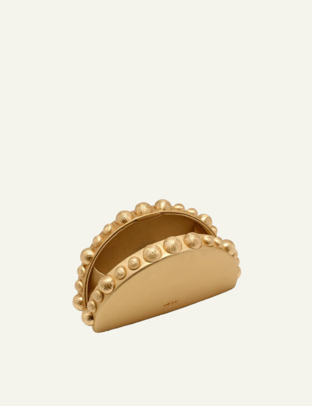 Women's Cult Gaia Gili gold metallic leather crescent clutch with spherical brass hardware top