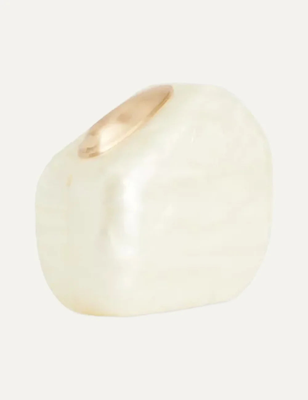 Cult Gaia ivory acrylic clutch bag with sculptural rounded silhouette, gold-tone chain shoulder strap and clasp fastening back