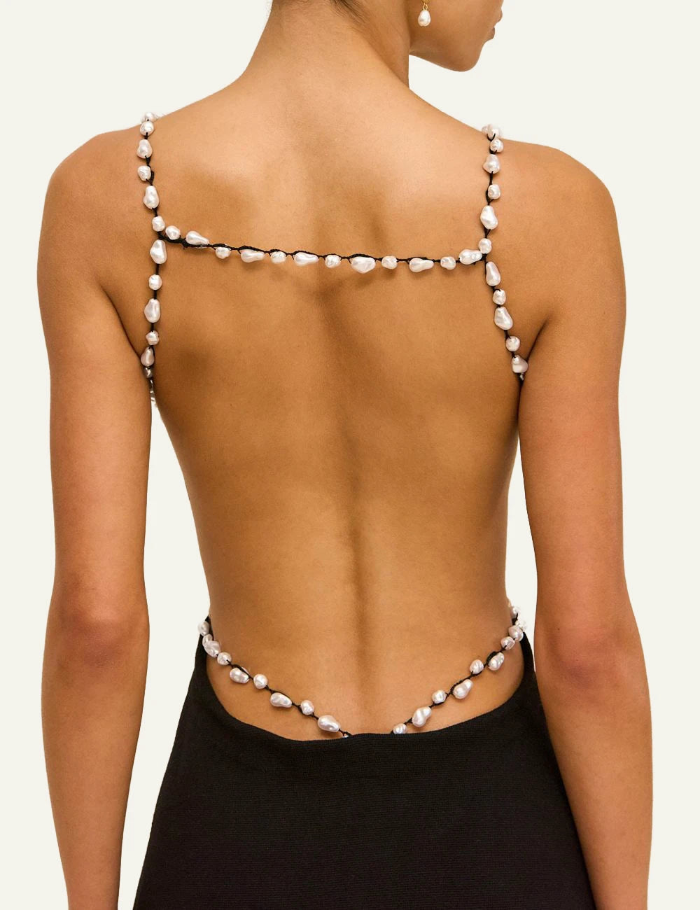 Women's Cult Gaia Melba black knit mini dress with pearl embellished straps and open back detail