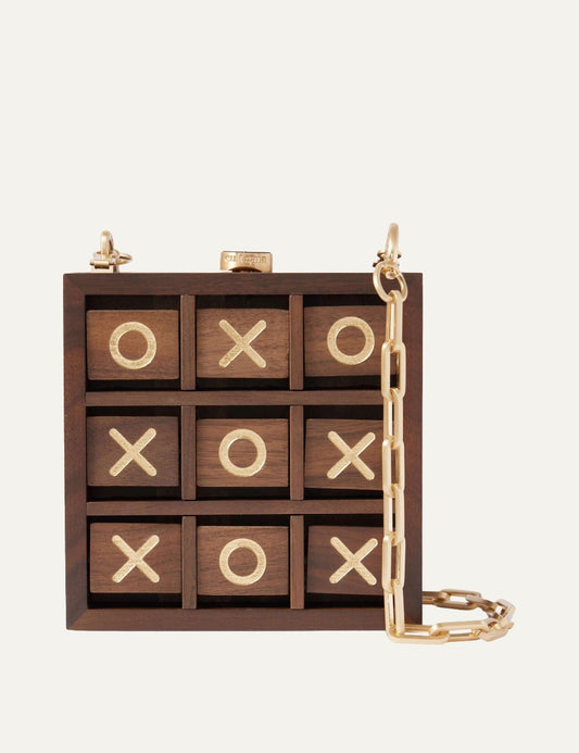 cult gaia wooden tic tac toe clutch  front view