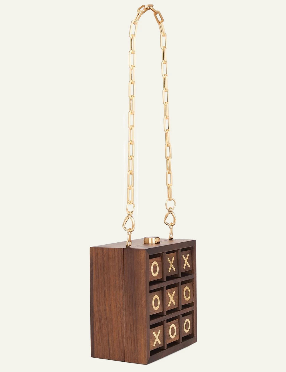 cult gaia wooden tic tac toe clutch gold chain handle side view