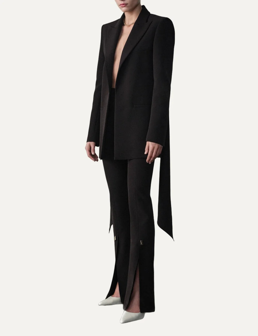 Daname Women’s Black Flared Tailored Pants front view full look