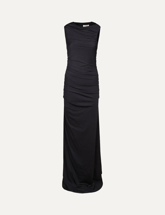Daname Women’s Black Ruched Sleeveless Maxi Dress front view