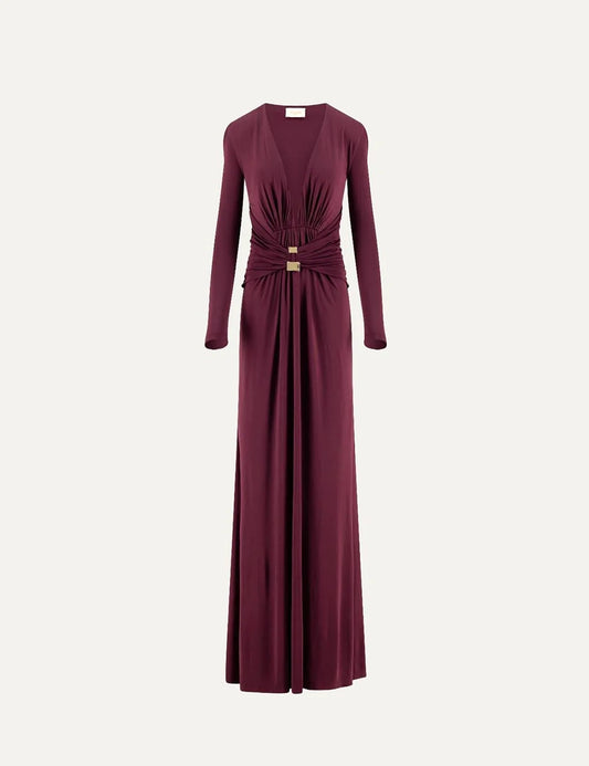 Daname Women’s Burgundy Long-Sleeve Maxi Dress front view