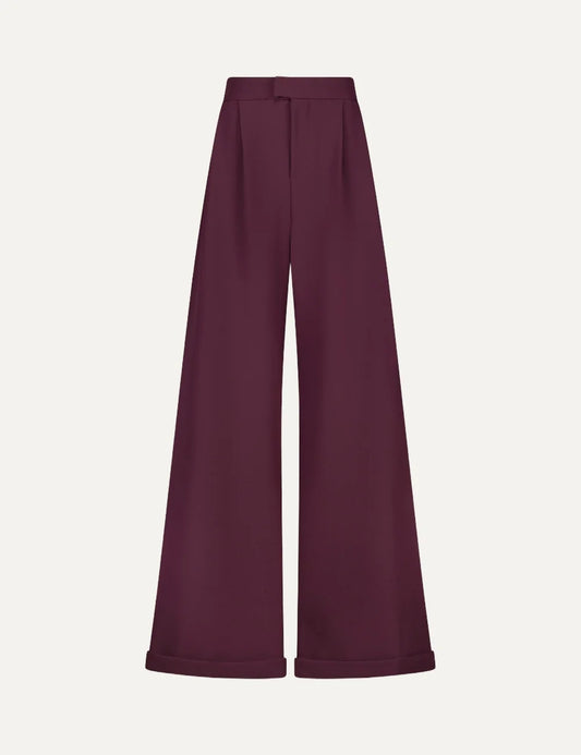 Daname Women’s Burgundy Pleated Wide-Leg Pants front view