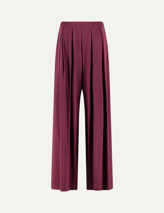  Daname Women’s Burgundy Silk Wide-Leg Pants front view