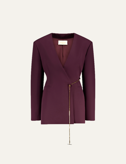 Daname Women’s Burgundy Wrap Tailored Jacket front view