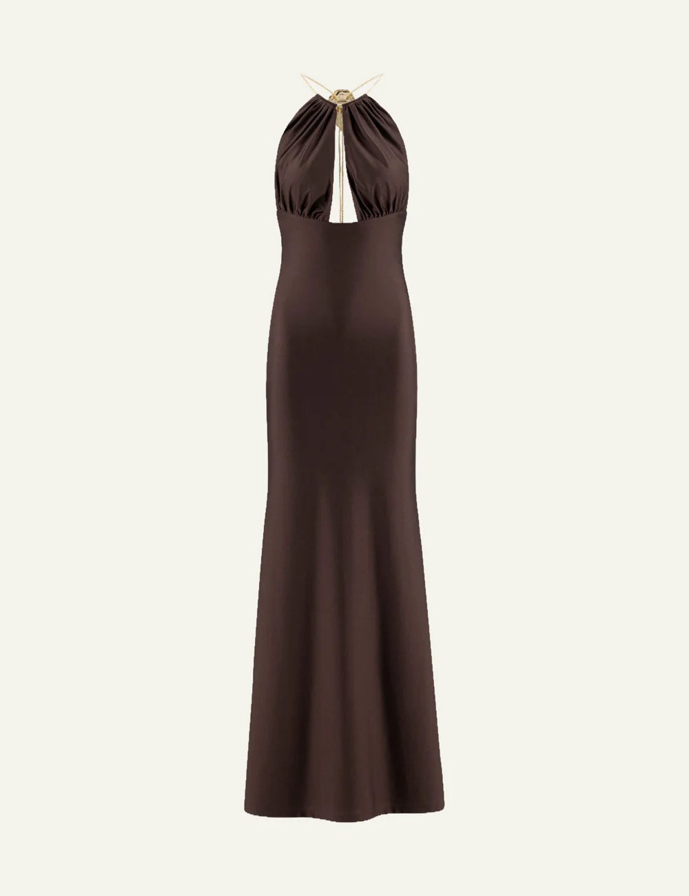 Daname Women’s Dark Brown Halter-Neck Maxi Dress front view