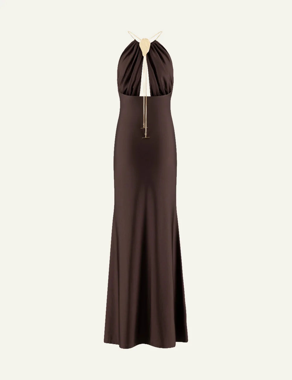 Daname Women’s Dark Brown Halter-Neck Maxi Dress back view