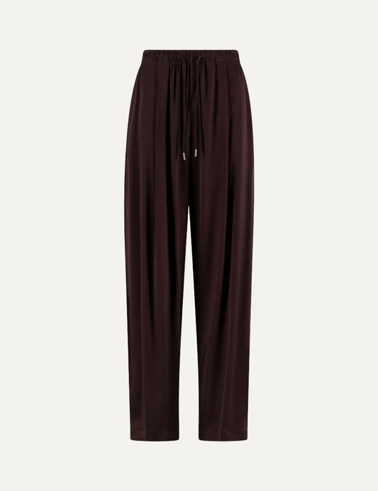 Daname Women’s Dark Brown Satin Relaxed Pants fronr view