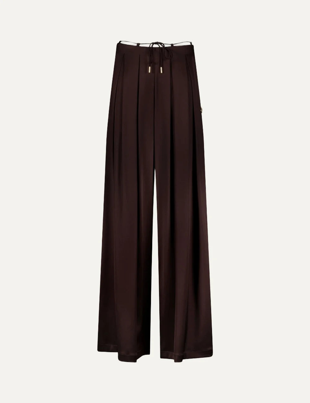 Daname Women’s Dark Brown Satin Wide-Leg Pants front view