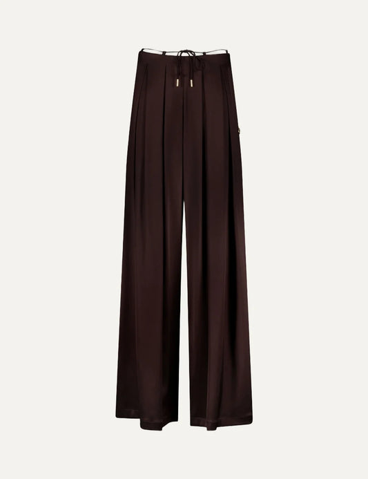 Daname Women’s Dark Brown Satin Wide-Leg Pants front view