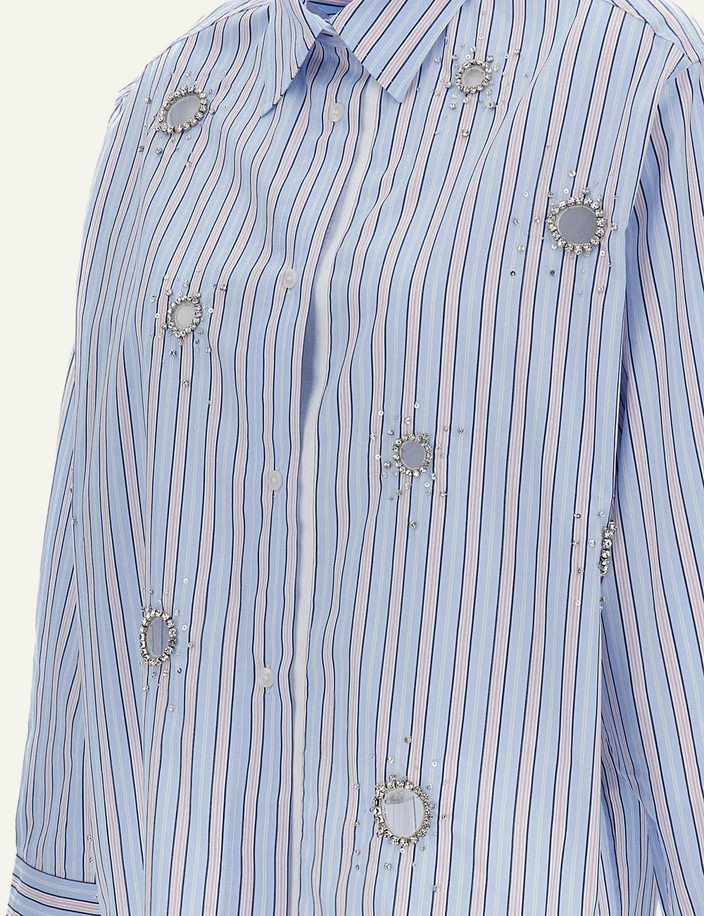 Des Phemmes classic shirt blueberry pink striped me bead rhinestone embellishments front detail view