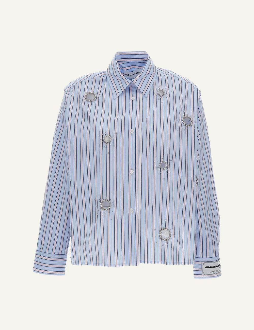 Des Phemmes classic shirt blueberry pink striped me bead rhinestone embellishments front view