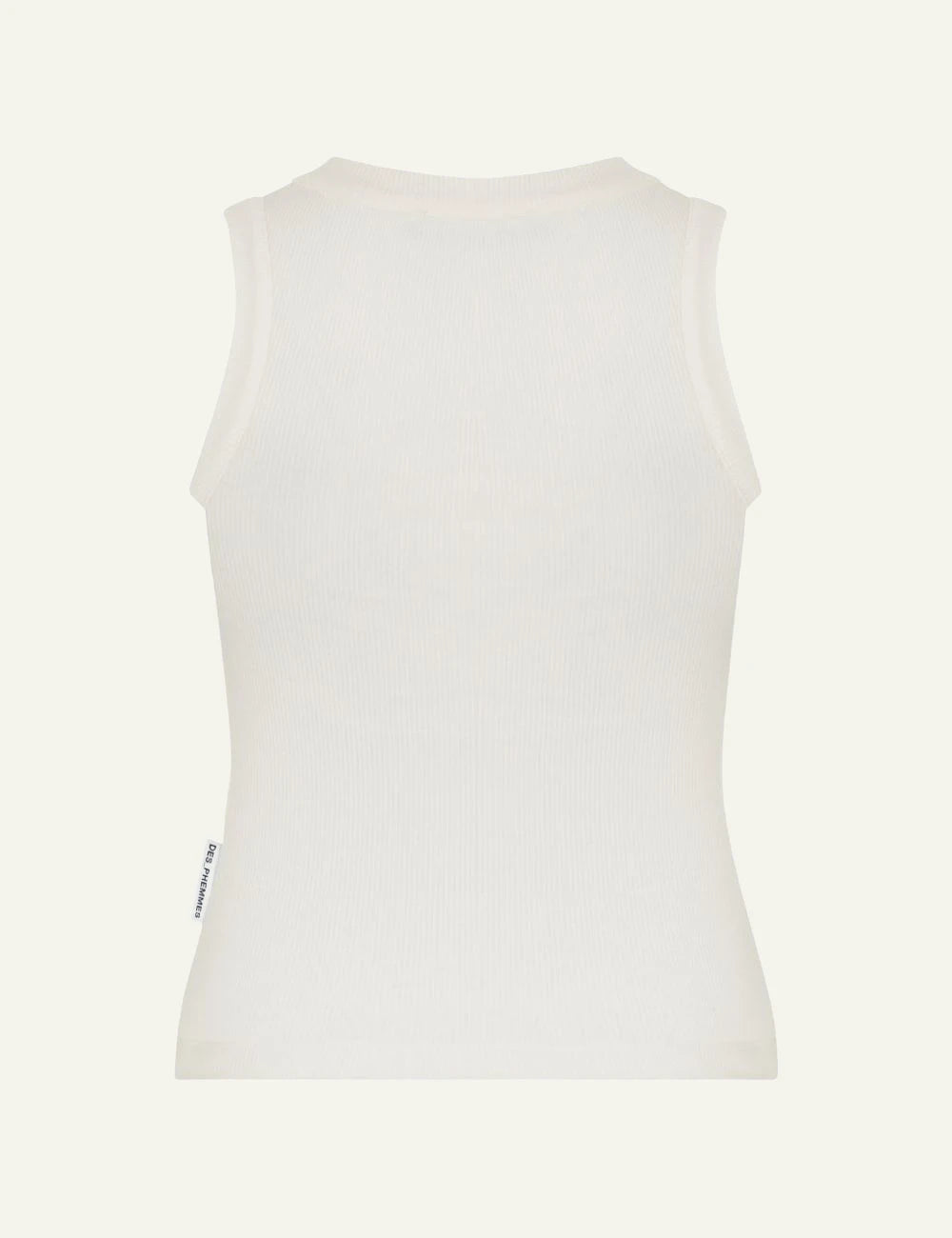 Des Phemmes classic tank top off white rib me linear crystal embellishments back view