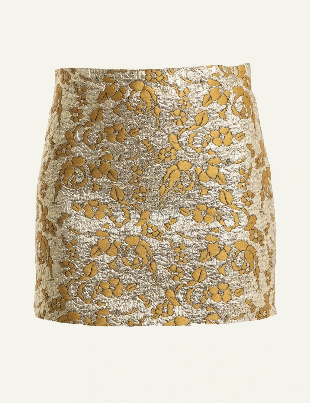 Des Phemmes micro skirt gold olive floral jacquard metallic texture front view