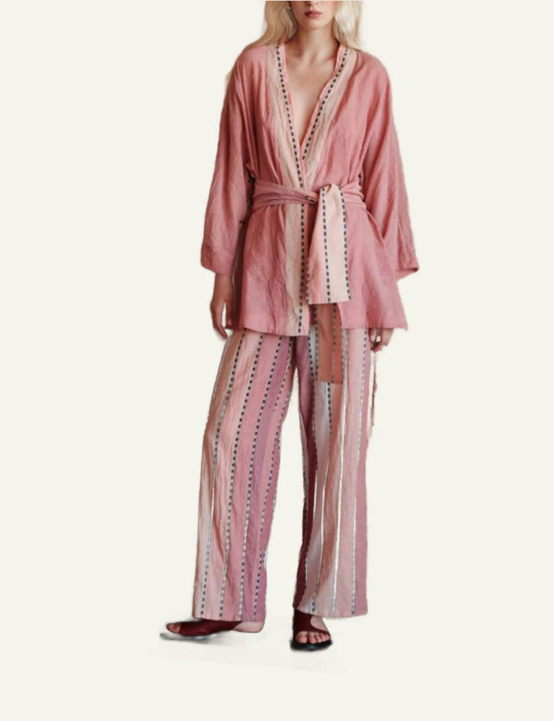 Devotion Twins Ardelle kimono soft pink wrap wide sleeves full body view