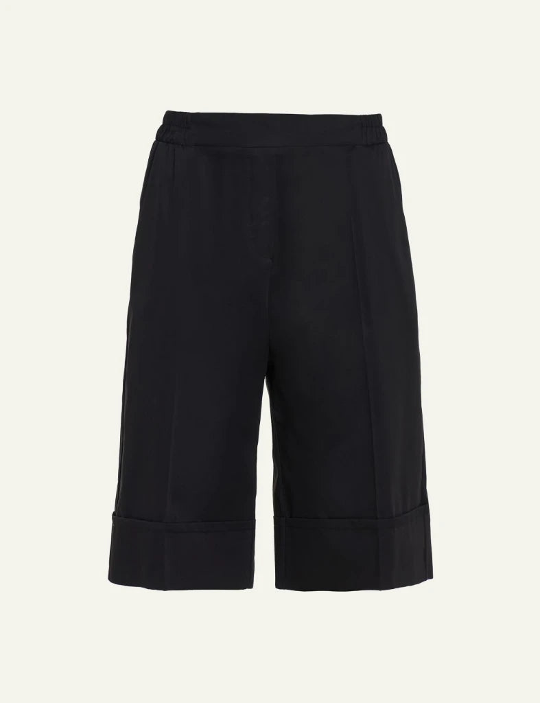Devotion Twins black poplin shorts knee length elastic waist back flat view