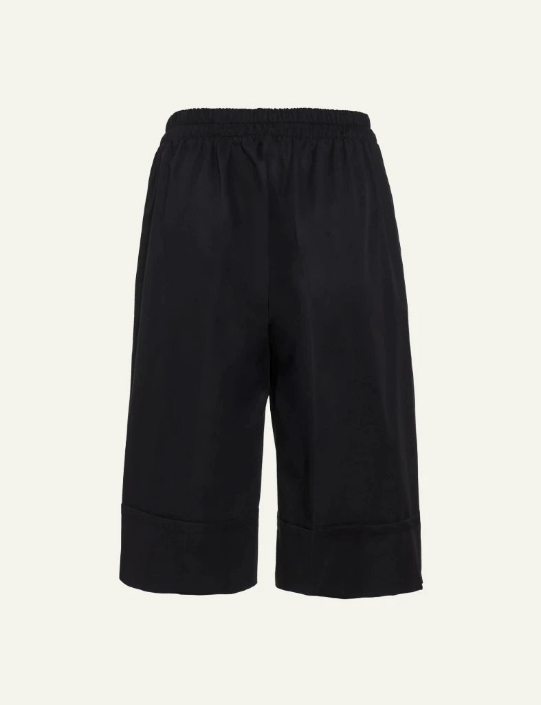 Devotion Twins black poplin shorts knee length elastic waist front flat view