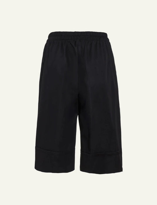 Devotion Twins black poplin shorts knee length elastic waist front flat view