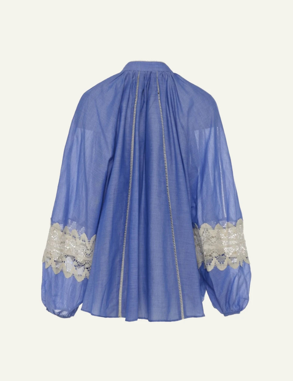 Devotion Twins blouse blue cotton lace voile details airy sleeves back view