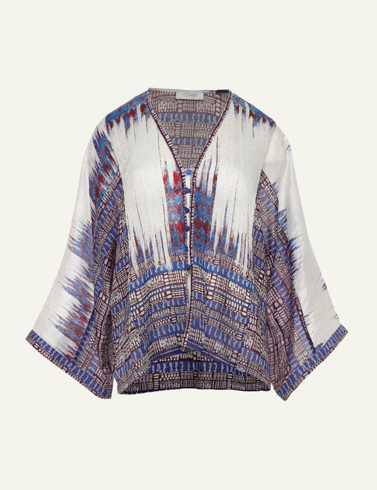 Devotion Twins blouse boho multicolor pattern loose fit V neck front flat view