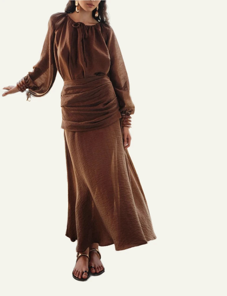 Devotion Twins brown blouse boho loose fit full body view