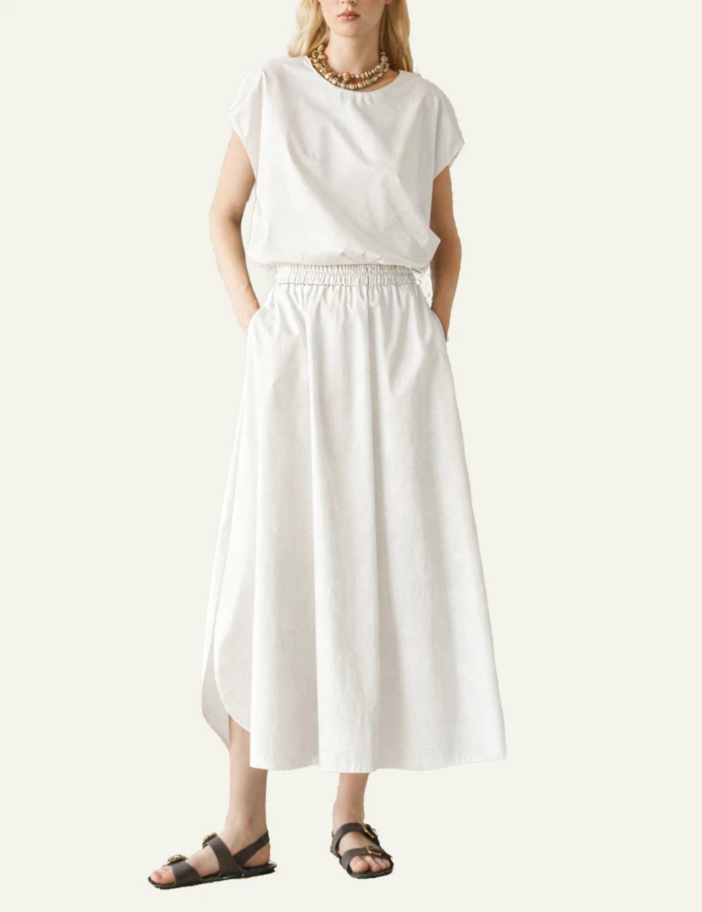 Devotion Twins crop top cotton poplin off white sleeveless front full body view