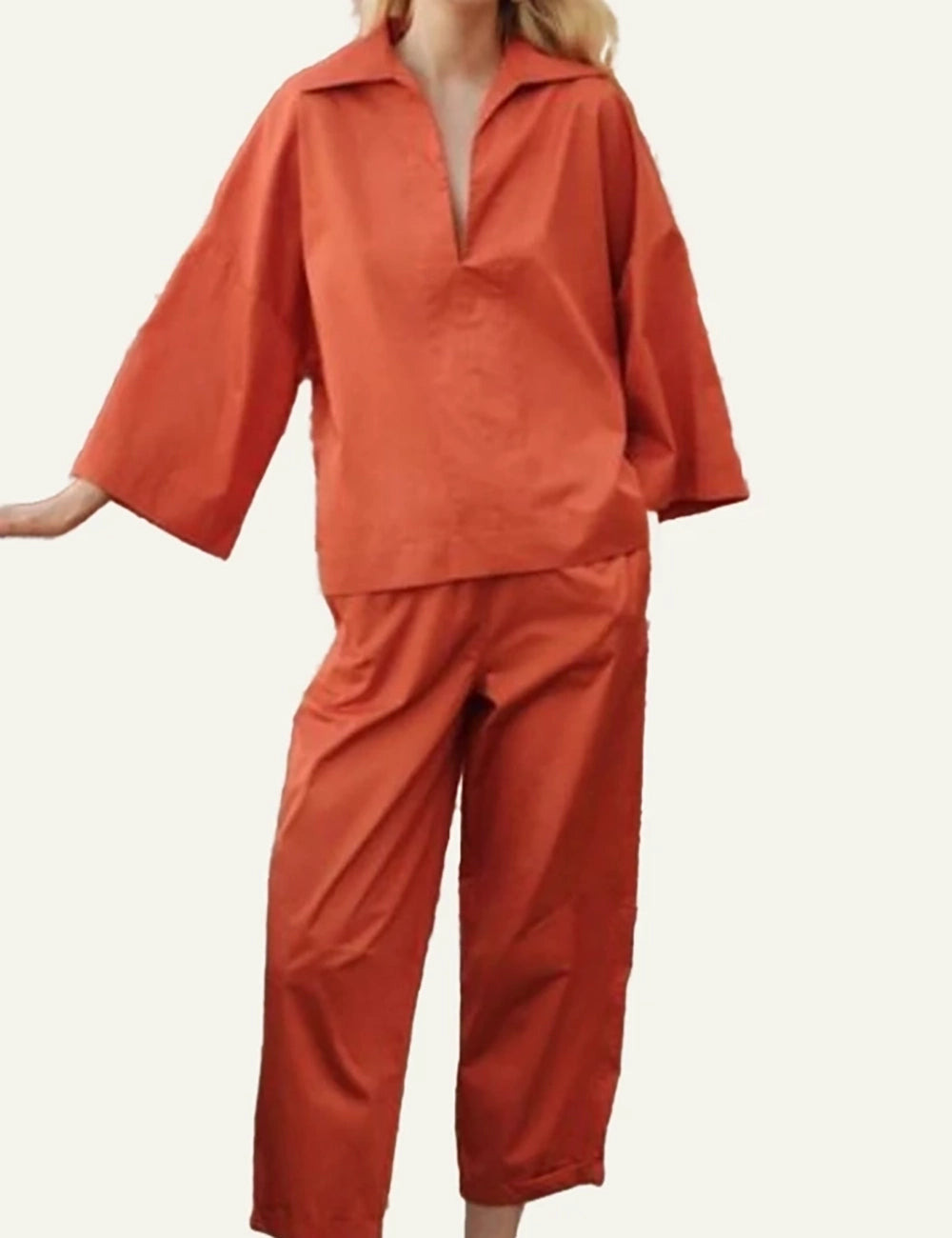 Devotion Twins Fable blouse dark orange cotton loose fit front full body view