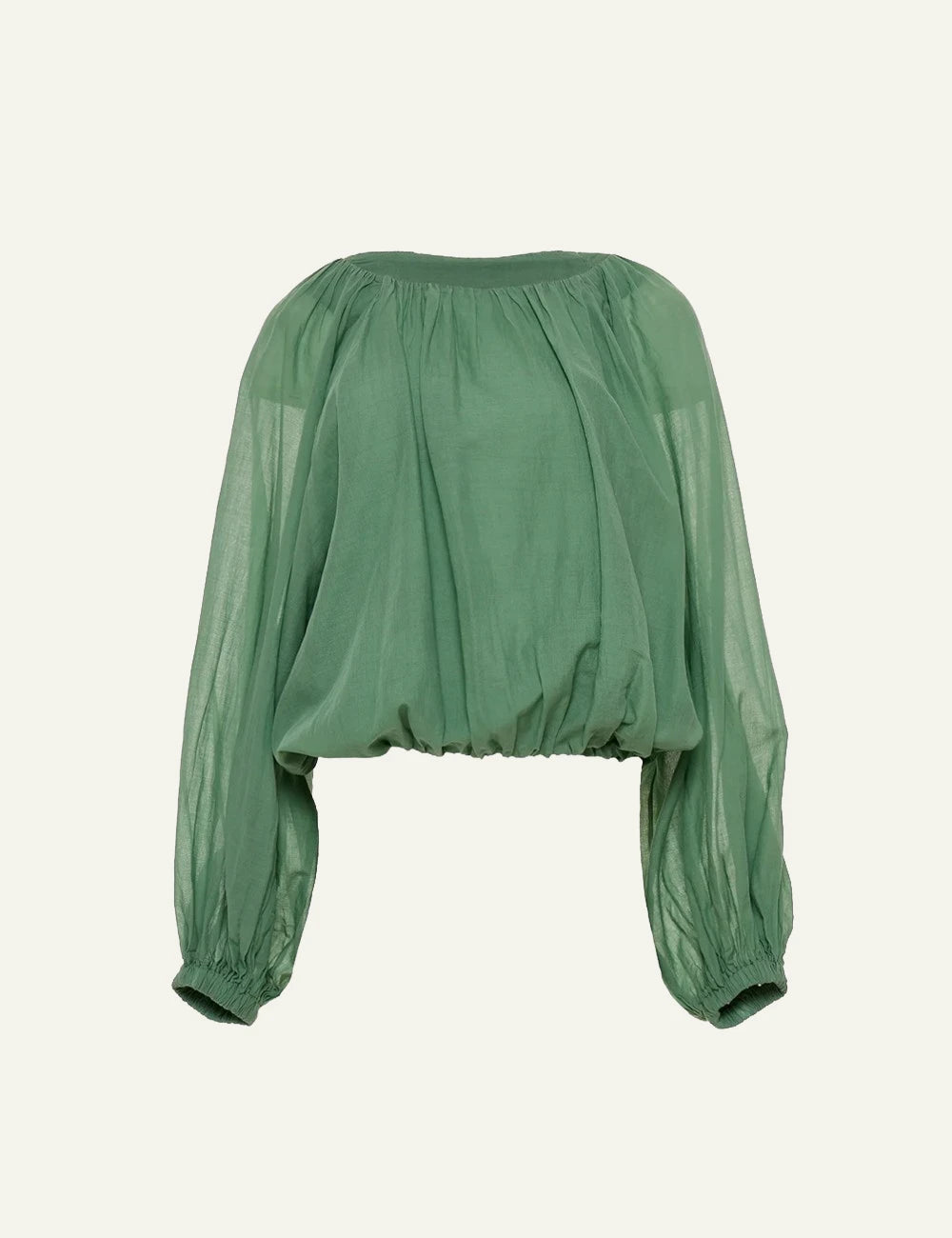 Devotion Twins long sleeve cotton top green airy sleeves loose fit front flat view