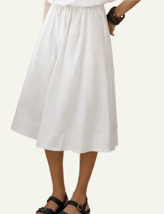 Devotion Twins Luma white poplin skirt midi flowy front model view