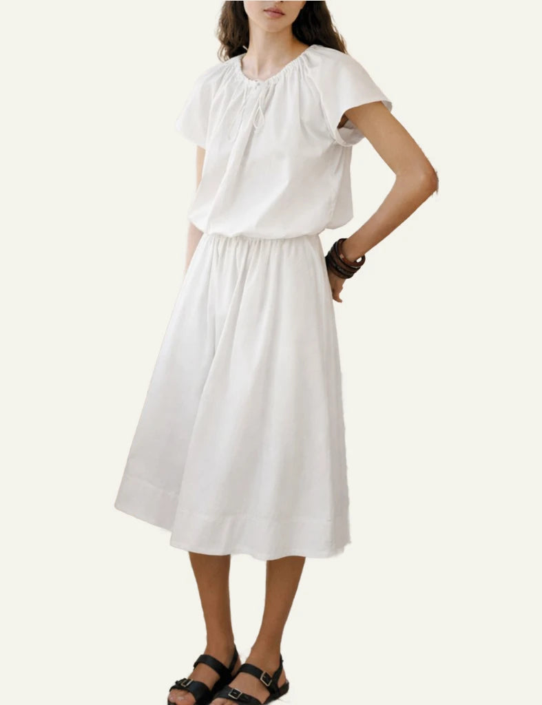 Devotion Twins Luma white poplin skirt midi flowy full body view