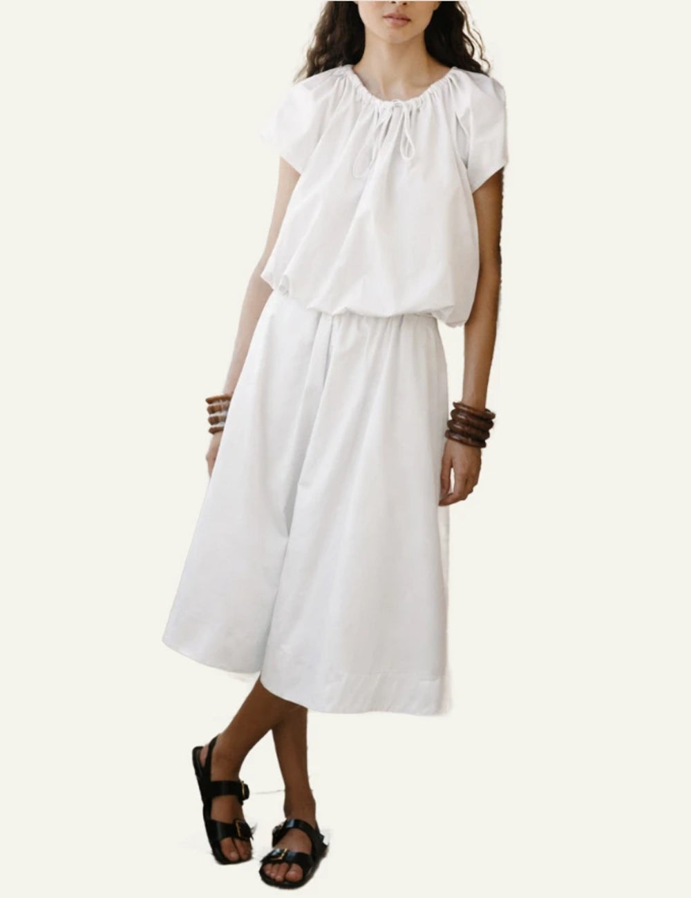 Devotion Twins Luma white poplin skirt midi flowy side model view