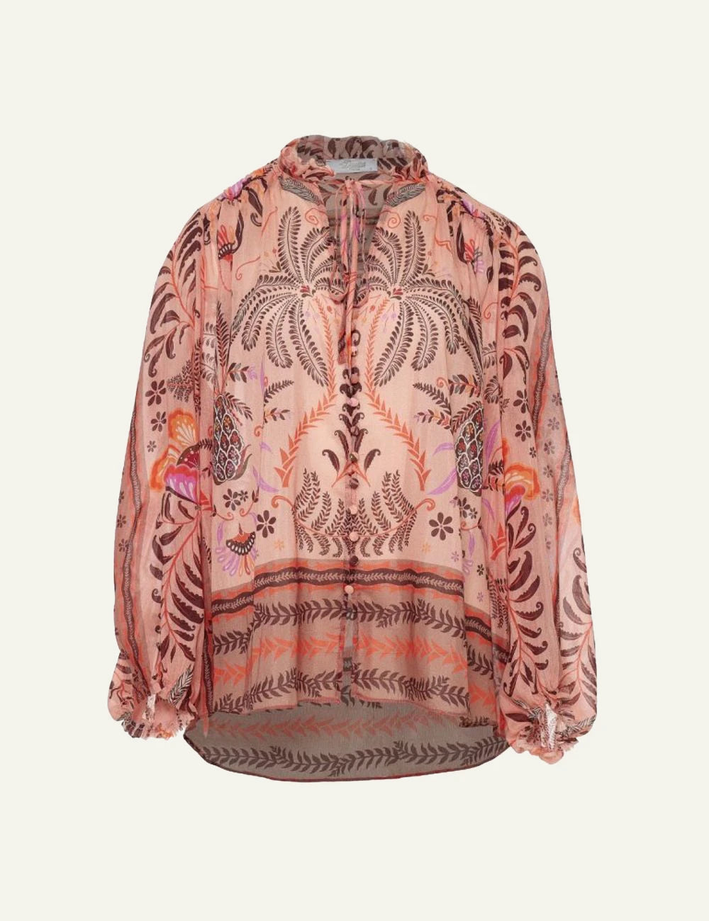 Devotion Twins blouse printed pink brown coral boho loose fit front flat view