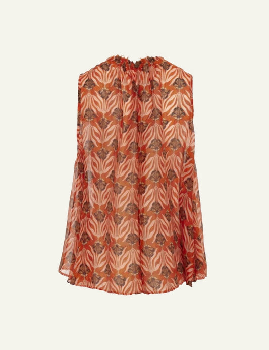 Devotion Twins Seraya blouse coral printed sleeveless loose fit front flat view