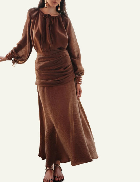 Devotion Twins skirt petit chocolate maxi skirt flowy fit model front model view
