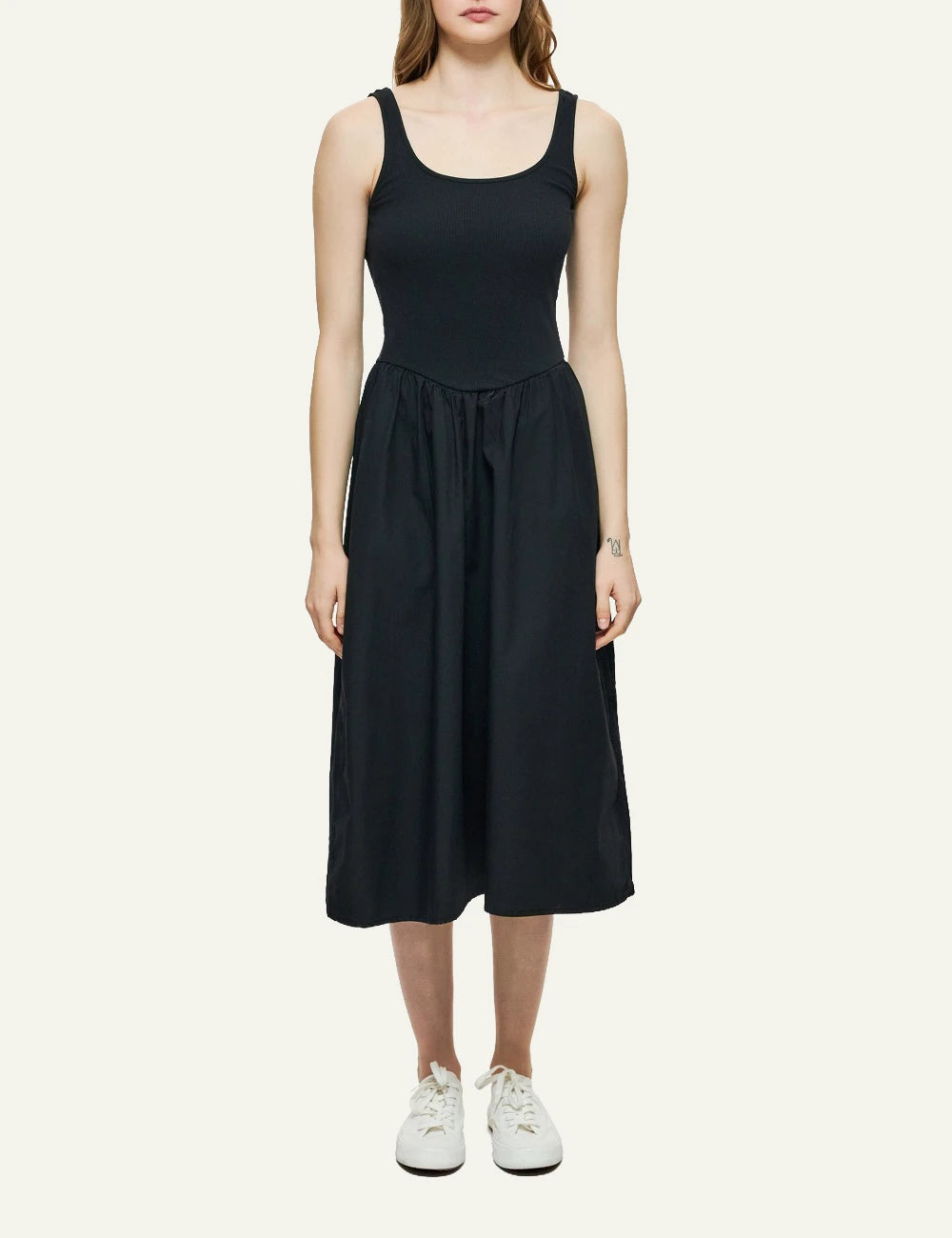 dirty laundry 2 fabric dress black midi tank top skirt flowy front model view
