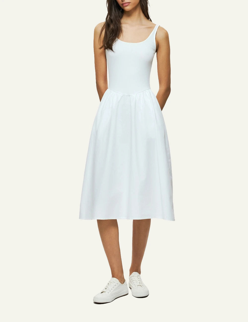 dirty laundry 2 fabric dress white midi tank top skirt flowy front full body view