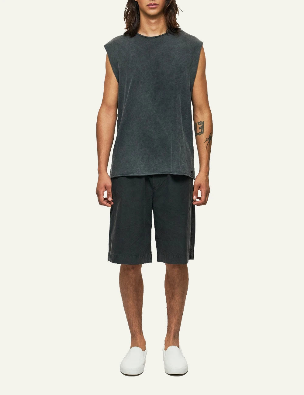 dirty laundry baggy bermuda black elastic waist cotton front full body view