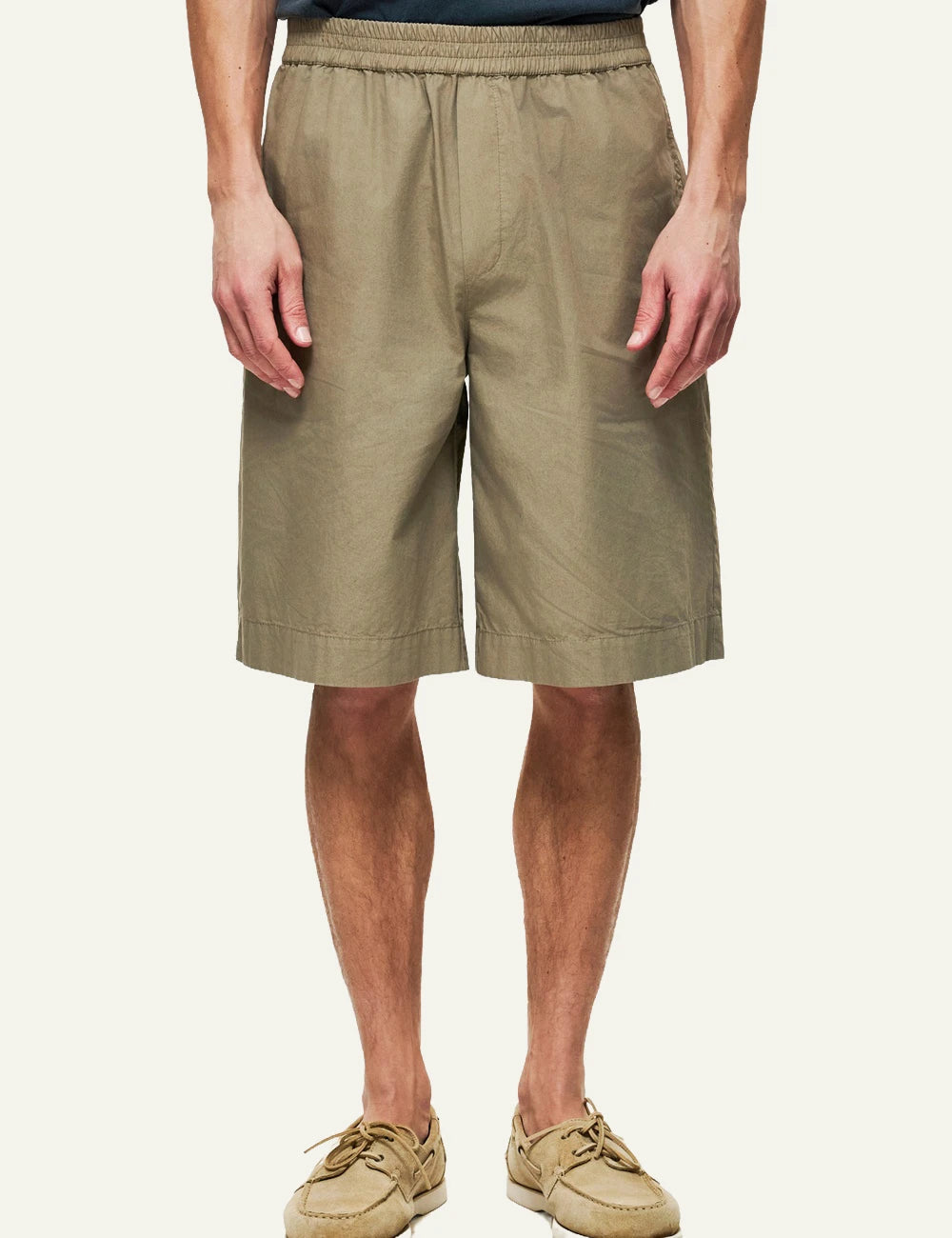 dirty laundry baggy bermuda khaki elastic waist cotton front model view