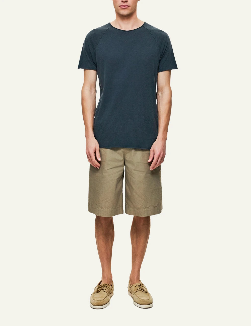 dirty laundry baggy bermuda khaki elastic waist cotton front full body view