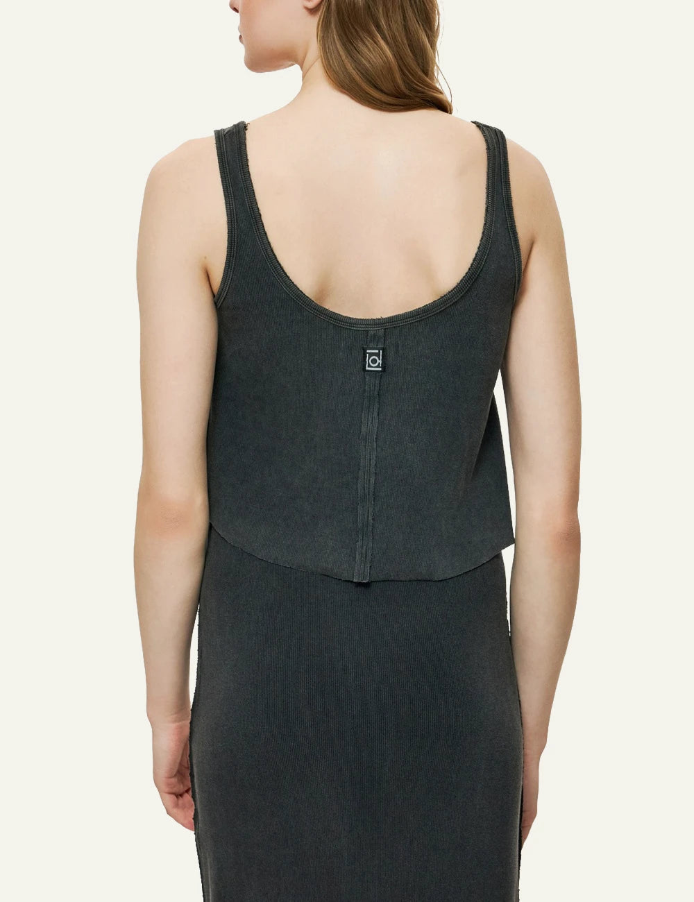 dirty laundry black cropped tank top raw edges minimal back model view