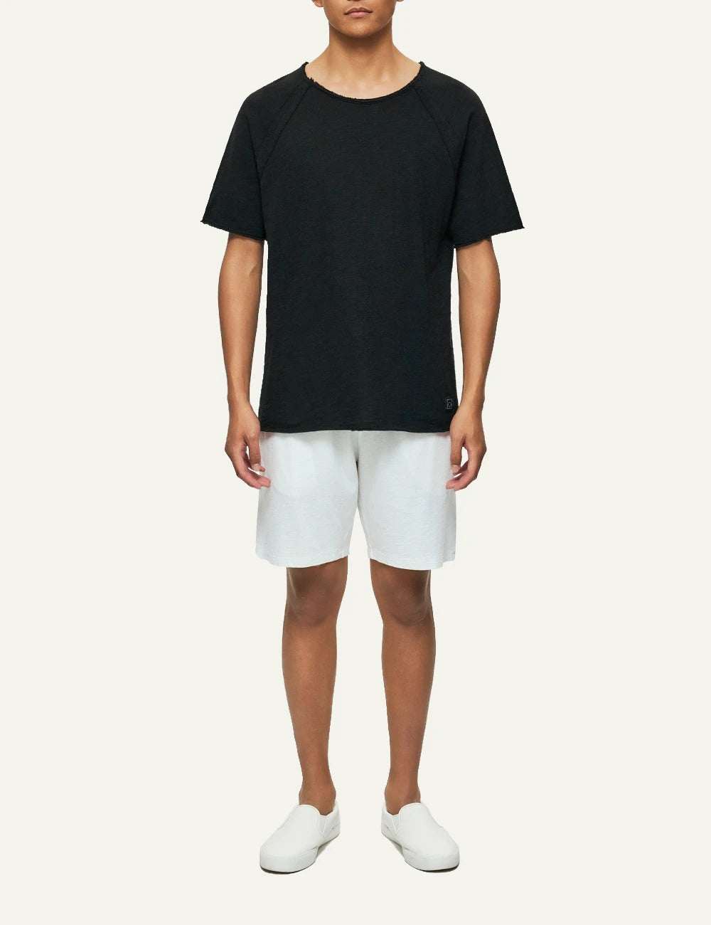 dirty laundry black t-shirt raglan short sleeve minimal design front full body view