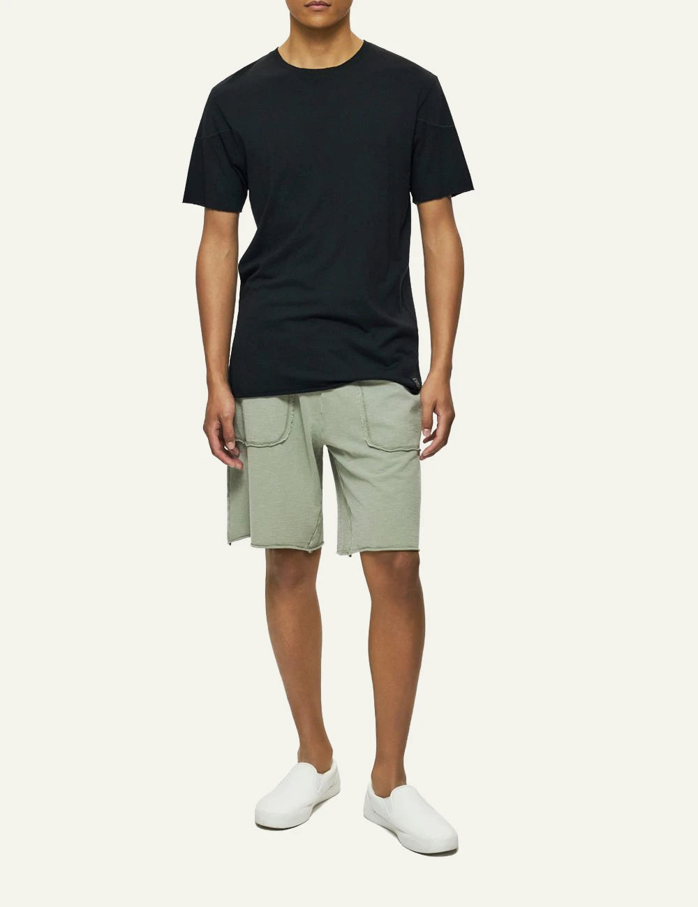 Dirty Laundry black t-shirt relaxed fit full body model view