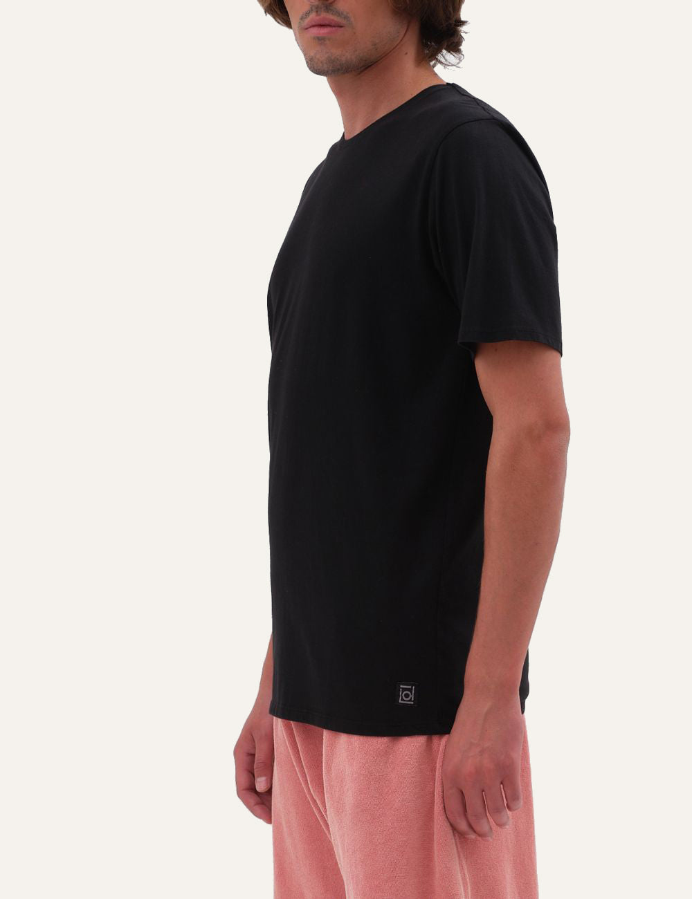 Dirty Laundry black t-shirt relaxed fit side model view
