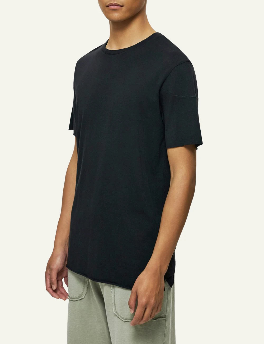 Dirty Laundry black t-shirt relaxed fit side model view