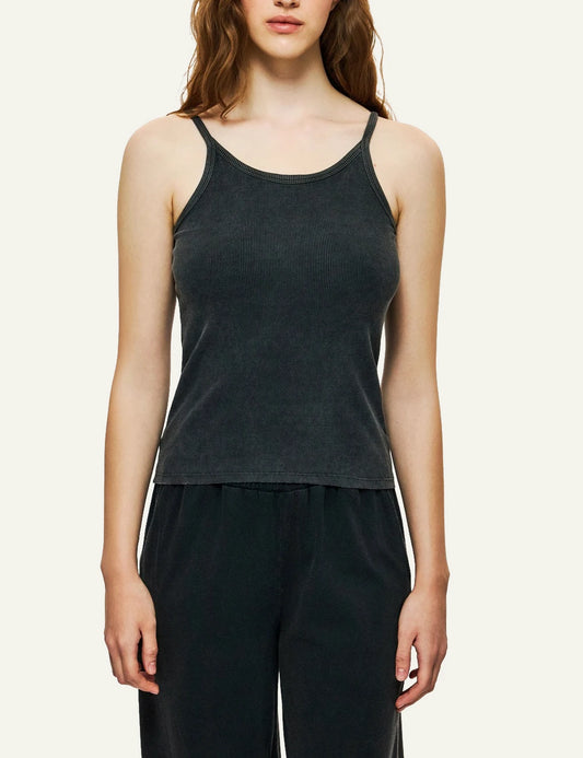 dirty laundry black rib tank top slim straps minimal front model view