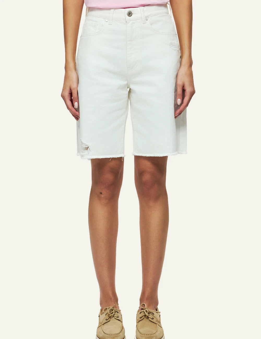dirty laundry bull denim bermuda white raw hem cotton front model view